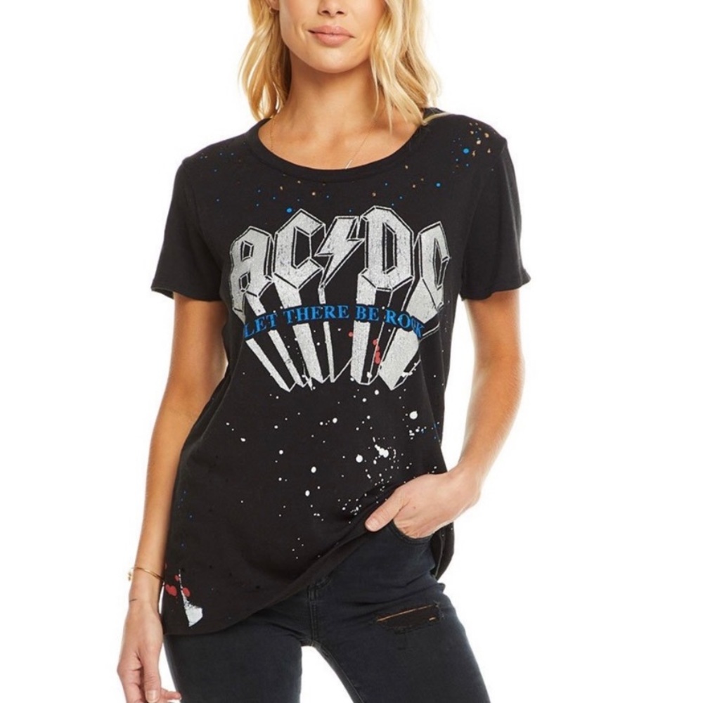Like anew Chaser AC/DC sparkle and distressed tshirt sz Sm
